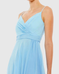 Blue Asymmetrical Hem Chiffon Maxi Dress